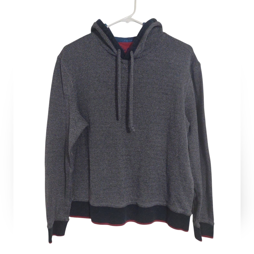 Robert Graham Hoodie Men's S Grey Red Trim Blueβ Hood Cotton Pullover Clβ¦